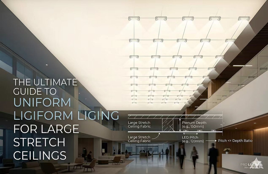 Guida Completa all’Illuminazione LED per Grandi Soffitti Tesi | Barre Retroilluminate e Calcolo Passo-Profondità